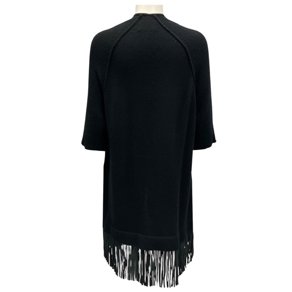 ZADIG & VOLTAIRE BLACK CASHMERE KNIT SWEATER WITH LAMB LEATHER FRINGE PALOMA CAR - Picture 3 of 5